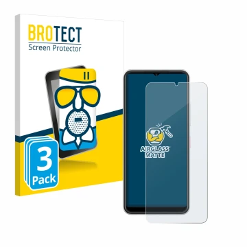 Front side of a product packaging with the brand logo BROTECT. Next to it is the device Telekom T Phone 2 shown with the corre