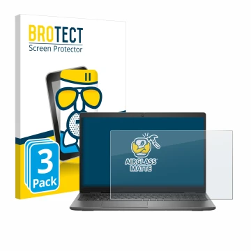 Front side of a product packaging with the brand logo BROTECT. Next to it is the device Dell Latitude 15 3540 shown with the c
