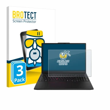 Front side of a product packaging with the brand logo BROTECT. Next to it is the device Lenovo ThinkPad P16s Gen 3 shown with 