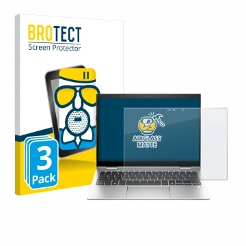 Front side of a product packaging with the brand logo BROTECT. Next to it is the device HP Elite x360 830 G11 2-in-1 shown wit