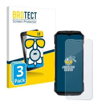 Front side of a product packaging with the brand logo BROTECT. Next to it is the device Doogee S118 shown with the correspondi