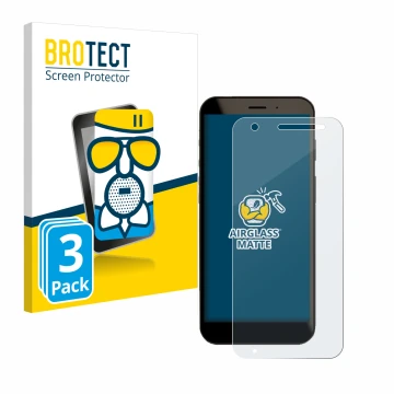 Front side of a product packaging with the brand logo BROTECT. Next to it is the device Datalogic Memor 30 / 35 shown with the