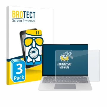 Front side of a product packaging with the brand logo BROTECT. Next to it is the device Microsoft Surface Laptop 7 15