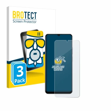 Front side of a product packaging with the brand logo BROTECT. Next to it is the device realme C61 shown with the correspondin