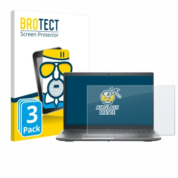 Front side of a product packaging with the brand logo BROTECT. Next to it is the device Dell Precision 3580 shown with the cor