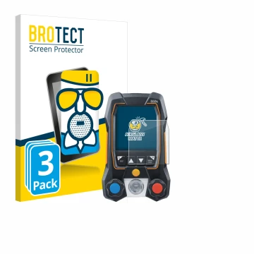 Front side of a product packaging with the brand logo BROTECT. Next to it is the device Testo 550s shown with the correspondin