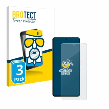 Front side of a product packaging with the brand logo BROTECT. Next to it is the device ZTE Nubia Z60S Pro shown with the corr
