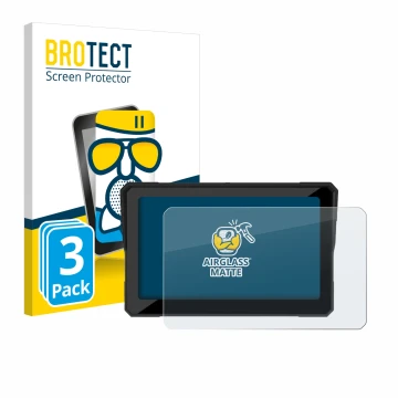 Front side of a product packaging with the brand logo BROTECT. Next to it is the device Carpuride W702B 7