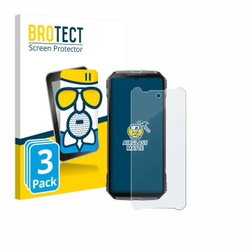 Front side of a product packaging with the brand logo BROTECT. Next to it is the device Doogee V40 Pro shown with the correspo