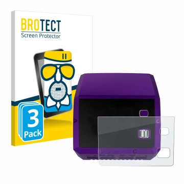Front side of a product packaging with the brand logo BROTECT. Next to it is the device SkyRc Q200 neo shown with the correspo