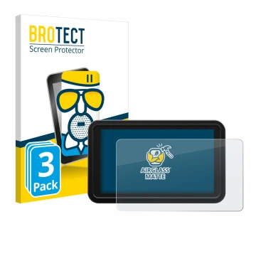 Front side of a product packaging with the brand logo BROTECT. Next to it is the device Atomos Shinobi 2 shown with the corres