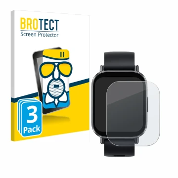 Front side of a product packaging with the brand logo BROTECT. Next to it is the device Xiaomi Redmi Watch 5 Active shown with