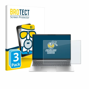Front side of a product packaging with the brand logo BROTECT. Next to it is the device HP ProBook 460 G11 shown with the corr