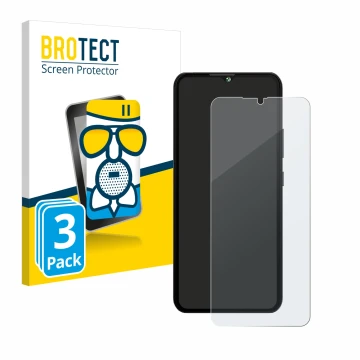 Front side of a product packaging with the brand logo BROTECT. Next to it is the device Cubot A10 shown with the corresponding