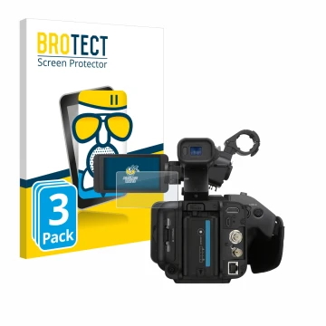 Front side of a product packaging with the brand logo BROTECT. Next to it is the device Sony PXW-Z200 shown with the correspon