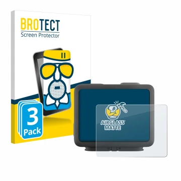 Front side of a product packaging with the brand logo BROTECT. Next to it is the device GoPro Hero 4k shown with the correspon
