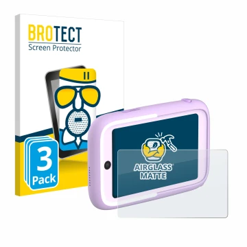 Front side of a product packaging with the brand logo BROTECT. Next to it is the device Myfirst Camera 50 shown with the corre