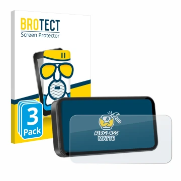 Front side of a product packaging with the brand logo BROTECT. Next to it is the device Carpuride W603D 6.3