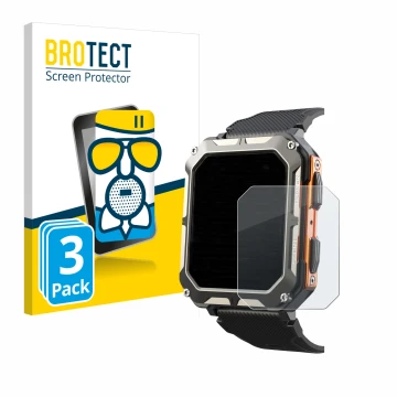 Front side of a product packaging with the brand logo BROTECT. Next to it is the device Findtime Smartwatch 1.83