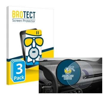 Front side of a product packaging with the brand logo BROTECT. Next to it is the device Mini Cooper Electric BJ 2024 shown wit