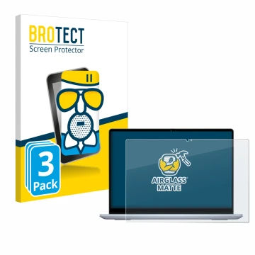 Front side of a product packaging with the brand logo BROTECT. Next to it is the device Dell Inspiron 14 7445 2-in-1 shown wit