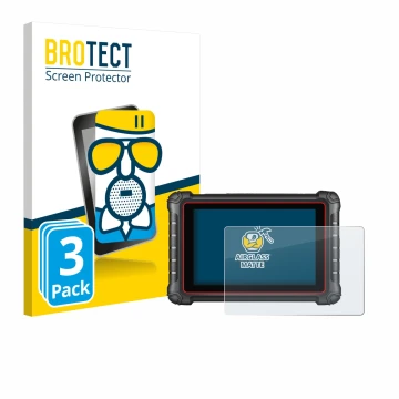 Front side of a product packaging with the brand logo BROTECT. Next to it is the device Autel MK900BT shown with the correspon