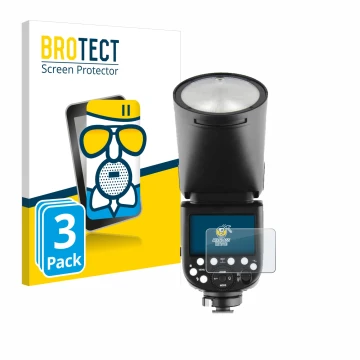 Front side of a product packaging with the brand logo BROTECT. Next to it is the device Godox TT685 II shown with the correspo