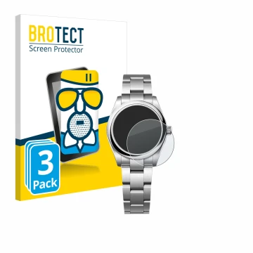 Front side of a product packaging with the brand logo BROTECT. Next to it is the device Rolex Oyster Perpetual 31 shown with t