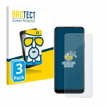 Front side of a product packaging with the brand logo BROTECT. Next to it is the device Infinix Hot 30 Play NFC shown with the