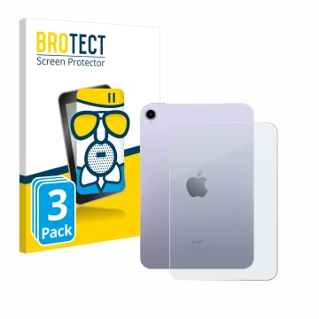 Front side of a product packaging with the brand logo BROTECT. Next to it is the device Apple iPad Mini 7 2024 (Back) shown wi