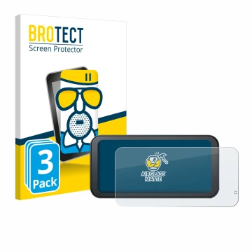 Front side of a product packaging with the brand logo BROTECT. Next to it is the device Lamto Motorrad Carplay 6.25