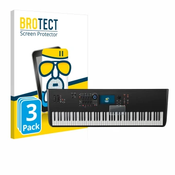 Front side of a product packaging with the brand logo BROTECT. Next to it is the device Yamaha MODX8+ shown with the correspon