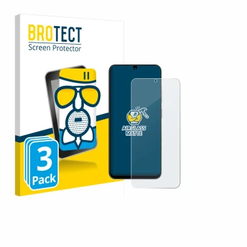 Front side of a product packaging with the brand logo BROTECT. Next to it is the device ZTE Blade A35 shown with the correspon