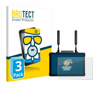 Front side of a product packaging with the brand logo BROTECT. Next to it is the device Hollyland Pyro 7 shown with the corres