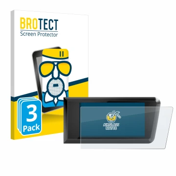 Front side of a product packaging with the brand logo BROTECT. Next to it is the device Bosch Purion 400 shown with the corres