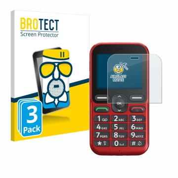 Front side of a product packaging with the brand logo BROTECT. Next to it is the device Doro Leva L10 shown with the correspon