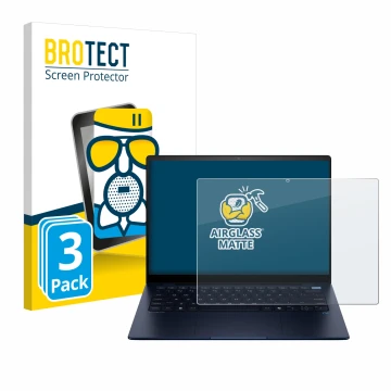 Front side of a product packaging with the brand logo BROTECT. Next to it is the device HP EliteBook Ultra 14 G1q shown with t