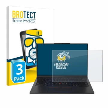 Front side of a product packaging with the brand logo BROTECT. Next to it is the device Lenovo ThinkPad X1 Carbon Gen 13 14