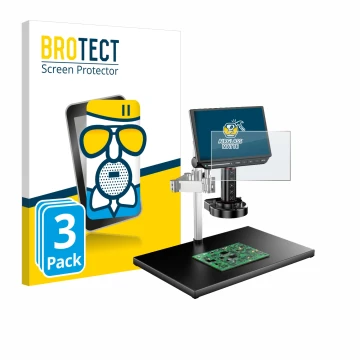 Front side of a product packaging with the brand logo BROTECT. Next to it is the device Tomlov TM4K-AF-MAX shown with the corr
