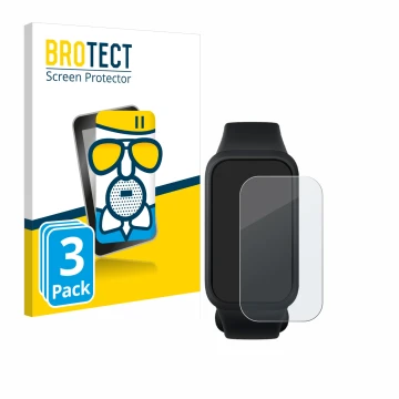 Front side of a product packaging with the brand logo BROTECT. Next to it is the device Xiaomi Smart Band 9 Active shown with 