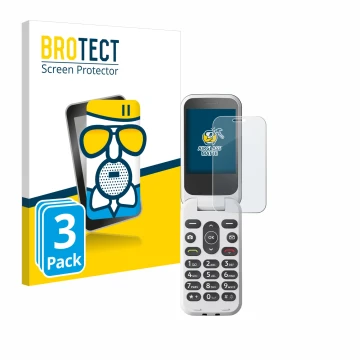Front side of a product packaging with the brand logo BROTECT. Next to it is the device Doro 2820 shown with the corresponding