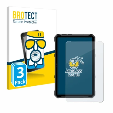 Front side of a product packaging with the brand logo BROTECT. Next to it is the device Ulefone Armor Pad 4 Ultra shown with t