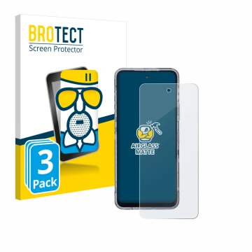Front side of a product packaging with the brand logo BROTECT. Next to it is the device AGM X6 Phantom shown with the correspo