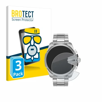 Front side of a product packaging with the brand logo BROTECT. Next to it is the device Diesel Mega Chief DZ4417 shown with th