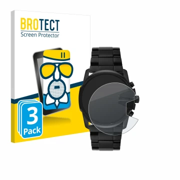 Front side of a product packaging with the brand logo BROTECT. Next to it is the device Diesel Master Chief DZ4180 shown with 