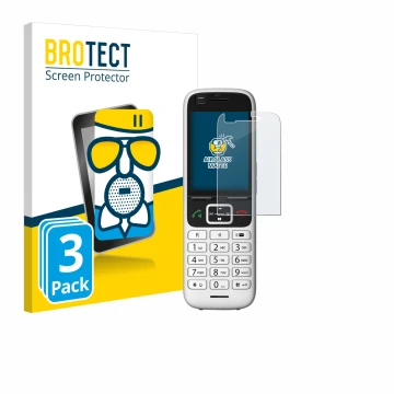 Front side of a product packaging with the brand logo BROTECT. Next to it is the device Unify OpenScape S6 shown with the corr