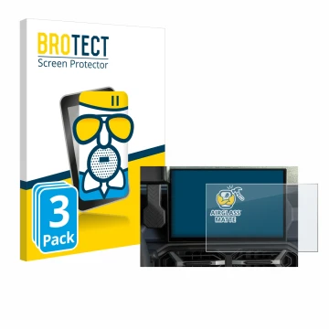 Front side of a product packaging with the brand logo BROTECT. Next to it is the device Dacia Duster Infotainment System (2024