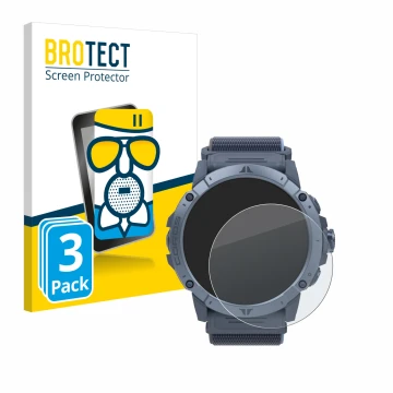 Front side of a product packaging with the brand logo BROTECT. Next to it is the device Coros Vertix 2S shown with the corresp