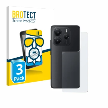 Front side of a product packaging with the brand logo BROTECT. Next to it is the device Xiaomi Redmi Note 14 (Back) shown with