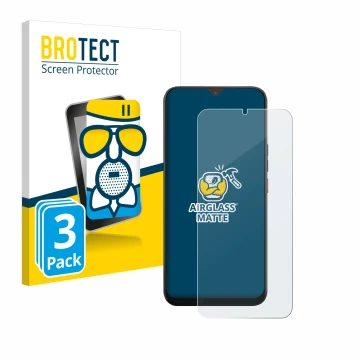 Front side of a product packaging with the brand logo BROTECT. Next to it is the device Volla Phone 22 shown with the correspo